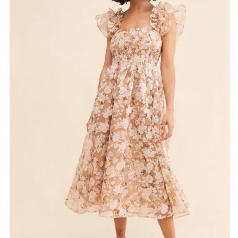 En Saison Chaumont Smocked Floral Midi-Dress